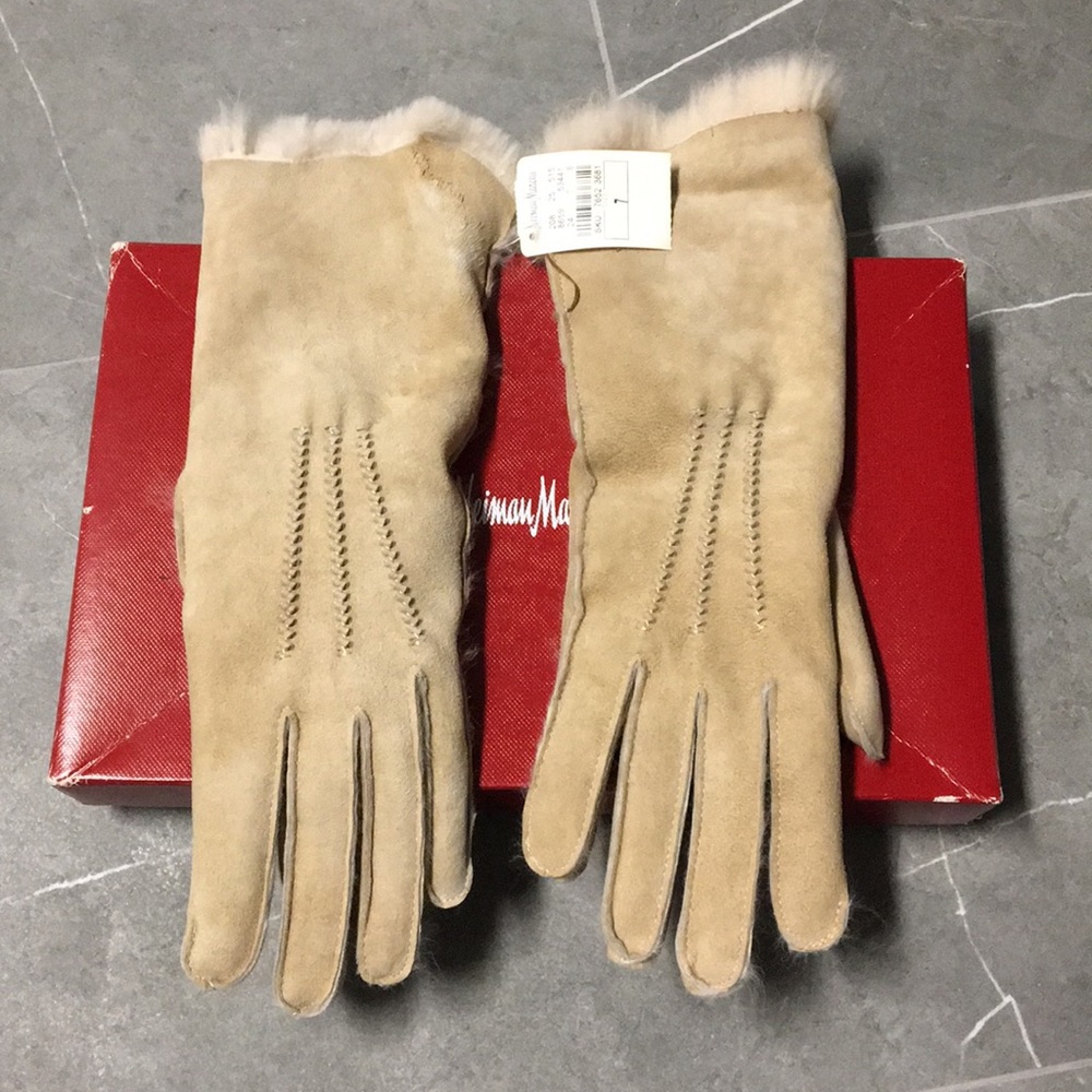 Suede Neiman Marcus Gloves with Fur